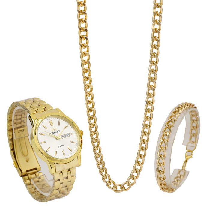 ست ساعت دستبند و گردنبند کارتیر مردانه Gold