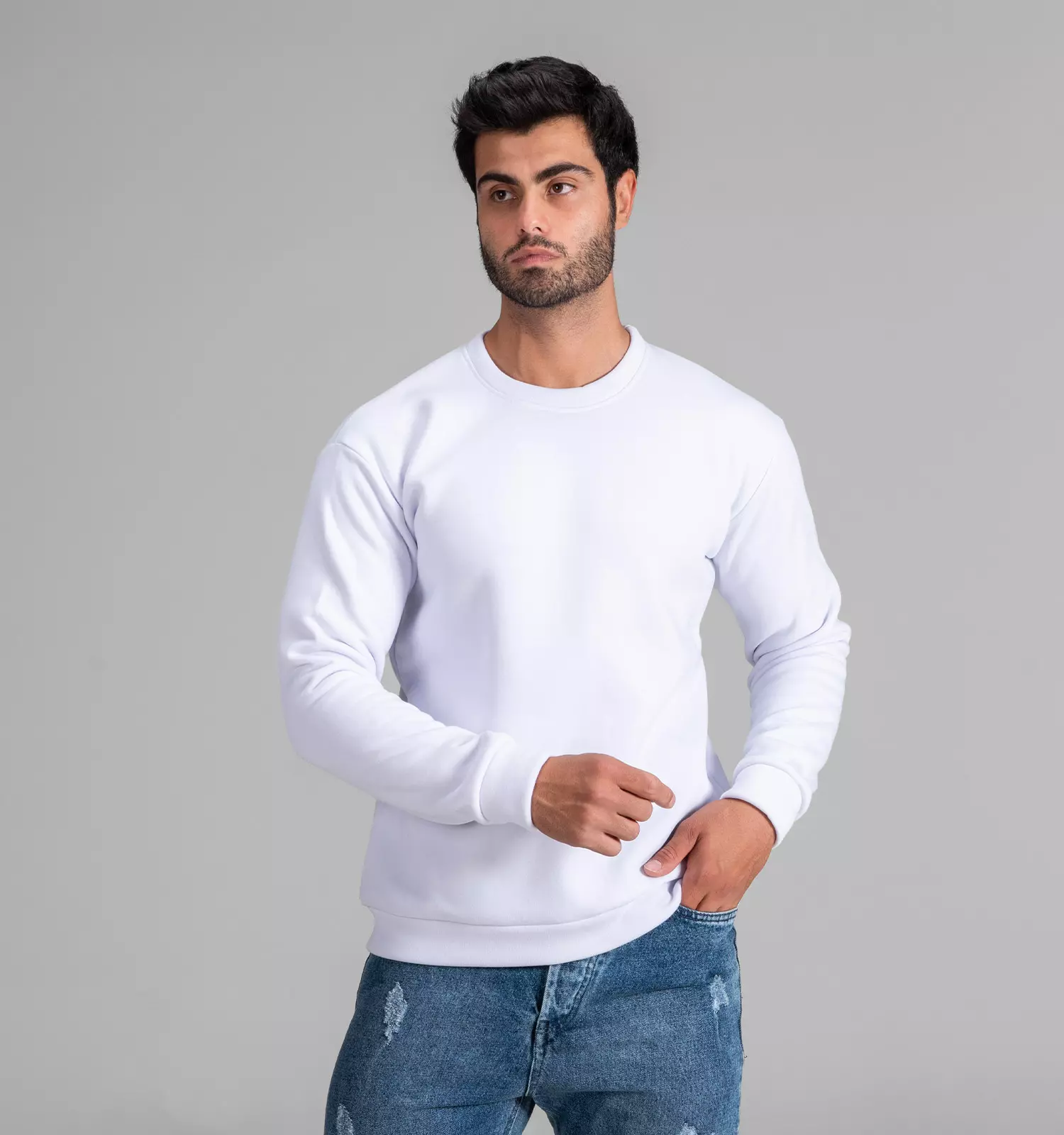 پلیور دورس پنبه ای رنگ سفید و مشکی مردانه Basic